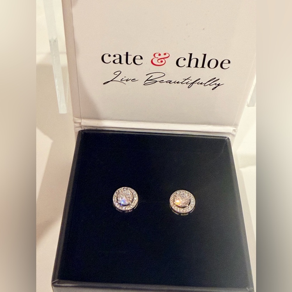 cate & chloe Silver Crystal Halo Stud Earrings - Clear